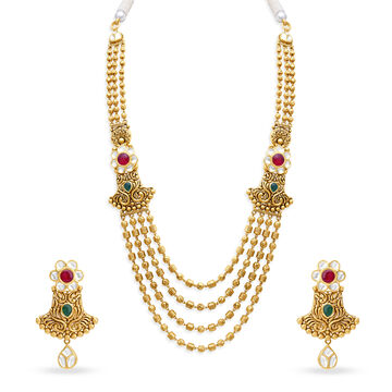 Exquisite Gujarati Gold Layered Mala Necklace Set