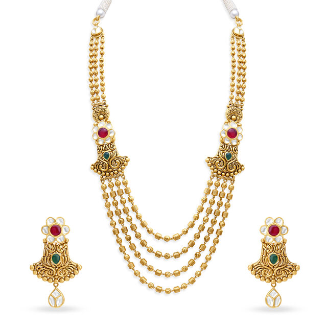 Exquisite Gujarati Gold Layered Mala Necklace Set