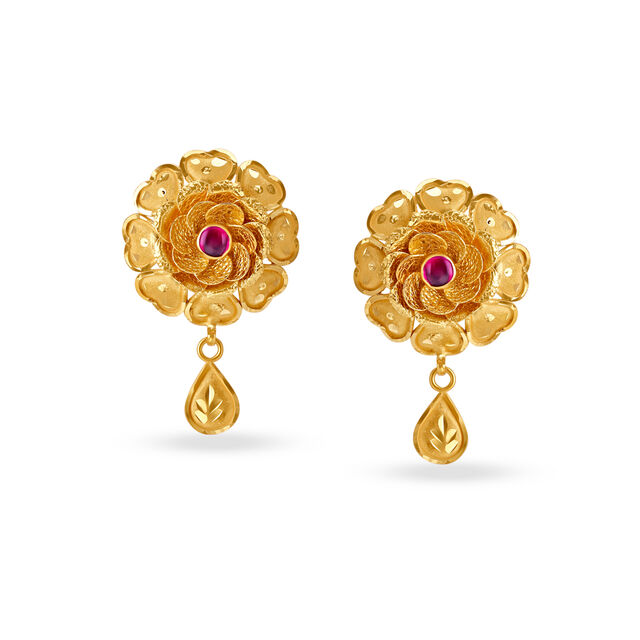 Exuberant Gold Drop Earrings with Coloured Stone,,hi-res 