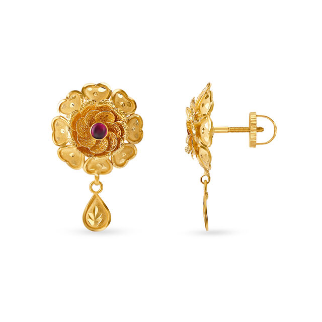 Exuberant Gold Drop Earrings with Coloured Stone,,hi-res 2