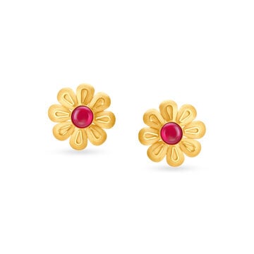 Alluring Floral Gold Stud Earrings with Coloured Stones