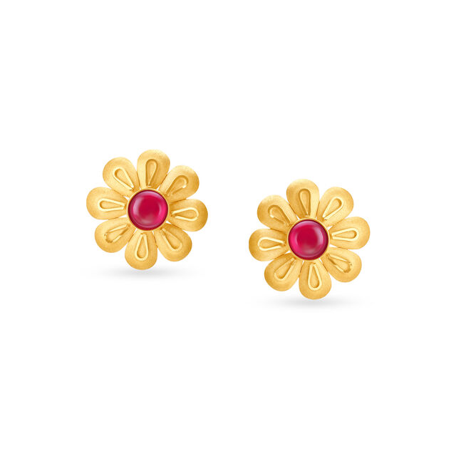 Alluring Floral Gold Stud Earrings with Coloured Stones,,hi-res 