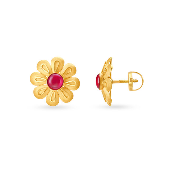 Alluring Floral Gold Stud Earrings with Coloured Stones,,hi-res 2