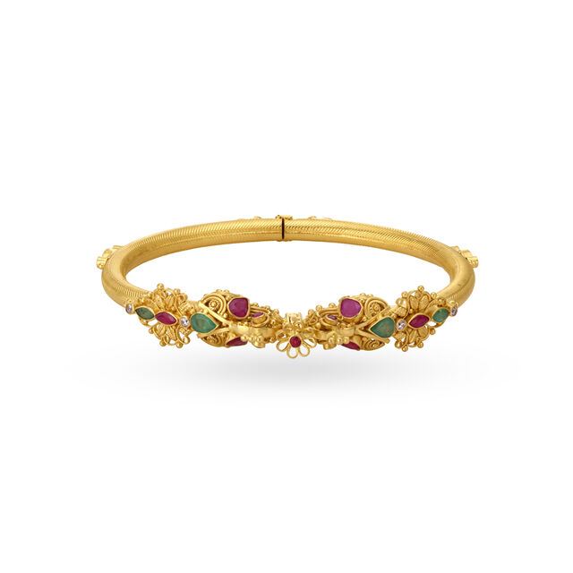 Glamorous Cubic Zirconia and Emerald Gold Kada Bangle,,hi-res 