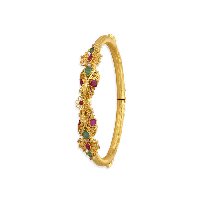 Glamorous Cubic Zirconia and Emerald Gold Kada Bangle,,hi-res 2