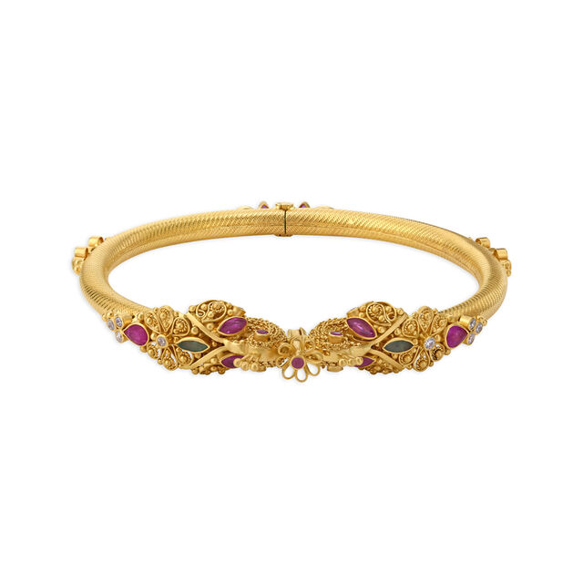 Enchanting Cubic Zirconia and Emerald Gold Kada Bangle,,hi-res 