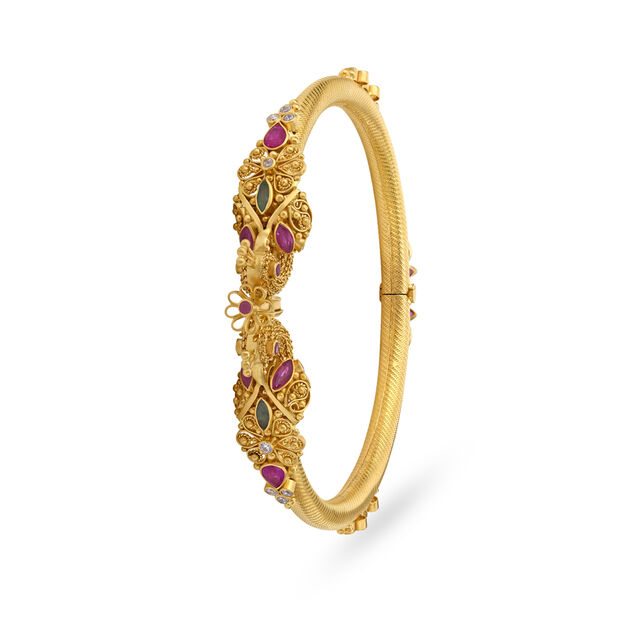 Enchanting Cubic Zirconia and Emerald Gold Kada Bangle,,hi-res 4