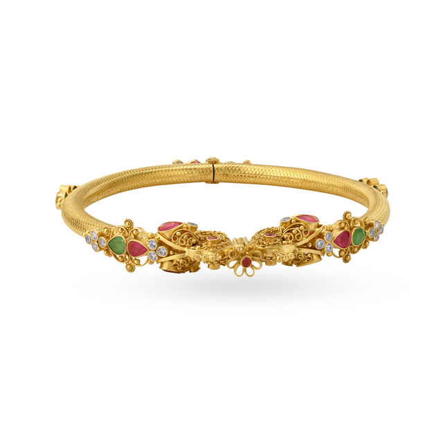 Spellbinding Cubic Zirconia and Emerald Gold Kada Bangle,,hi-res 