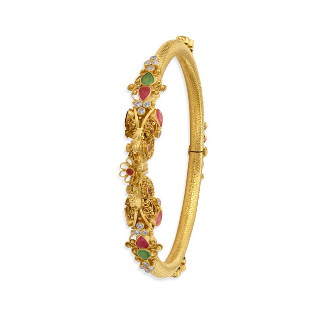 Spellbinding Cubic Zirconia and Emerald Gold Kada Bangle,,hi-res 2