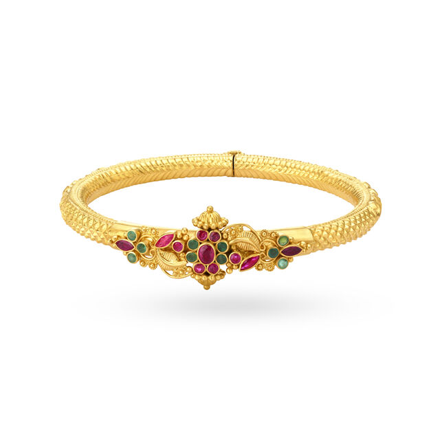 Enchanting Emerald and Ruby Gold Kada Bangle 