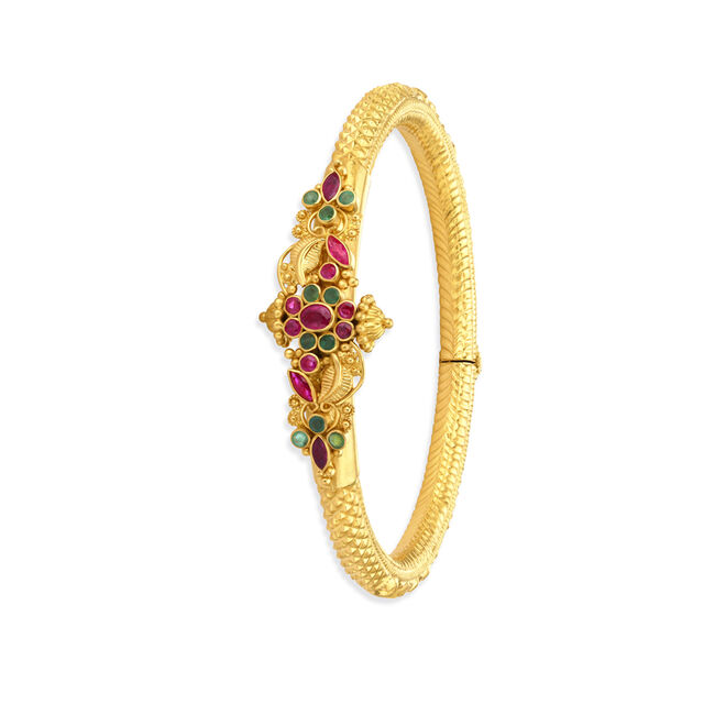 Enchanting Emerald and Ruby Gold Kada Bangle 2