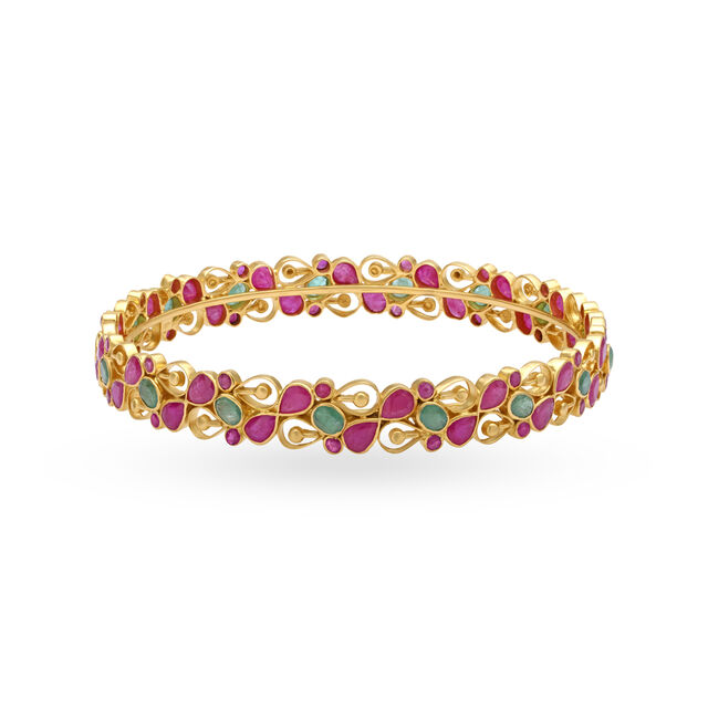 Flawless Emerald and Ruby Gold Bangle 