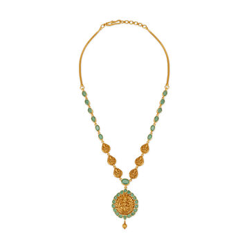 Goddess Laxmi Emerald Studded Gold Necklace
