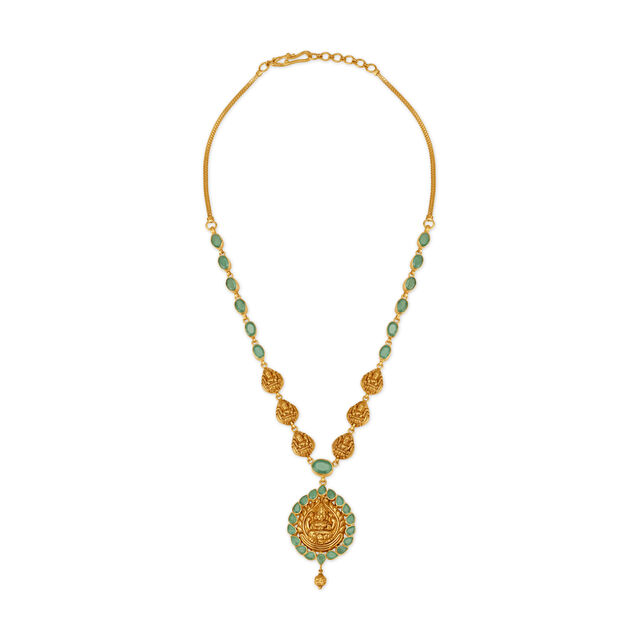 Goddess Laxmi Emerald Studded Gold Necklace 