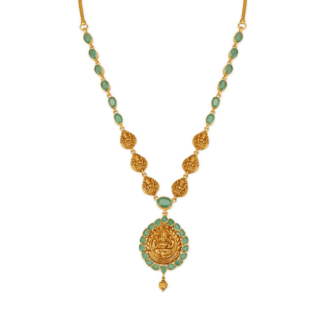 Goddess Laxmi Emerald Studded Gold Necklace 2