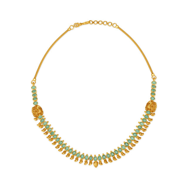 Leaf Motif String Emerald Gold Necklace 