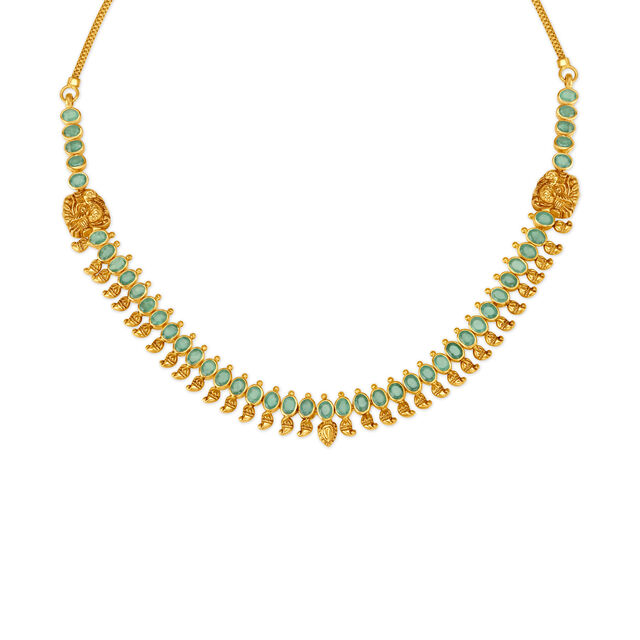 Leaf Motif String Emerald Gold Necklace 2