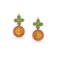 Emerald And Ruby Lakshmi Motif Gold Stud Earrings,,hi-res 