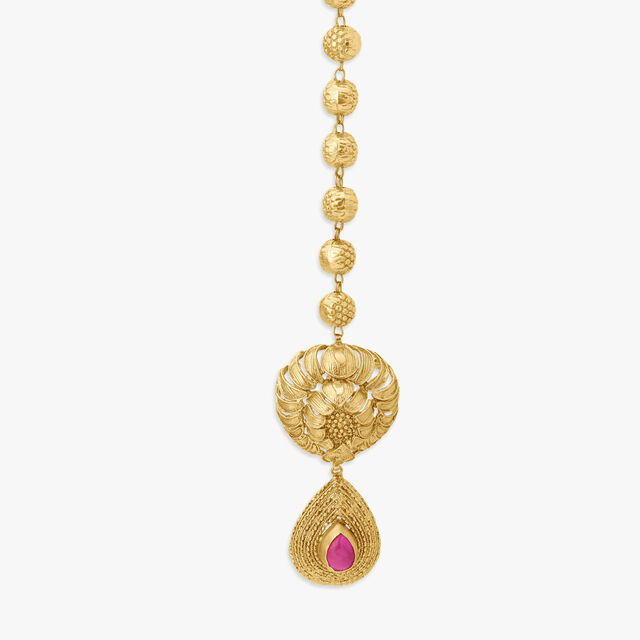Beautiful Golden Color Necklace, Earrings and Matha Tikka with Charming Golden Color Pearls for Special Occasion main image 1