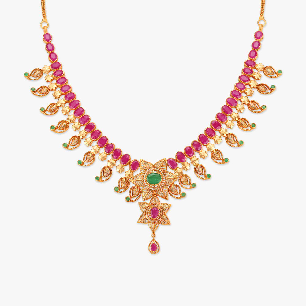 Buy Opulent Emerald and Ruby Necklace Set at Best Price Tanishq US