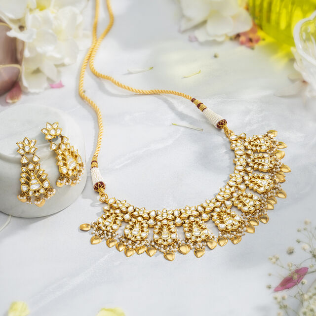 Kundan Cascading Hearts Necklace Set 