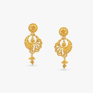 Peacock Grace Gold Drop Earrings