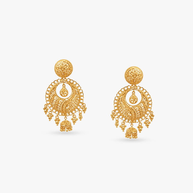 Circular Motif Gold Drop Earrings 