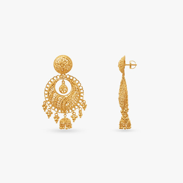 Circular Motif Gold Drop Earrings 2