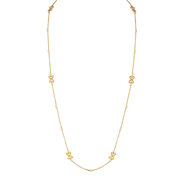 18KT Yellow Gold Pearl Chain with Butterfly Design,,hi-res 