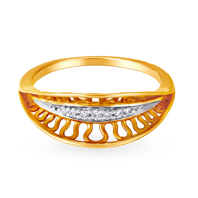 Mia by Tanishq 18KT Yellow Gold Diamond Finger Ring with Curved Marquise Design,,hi-res 2