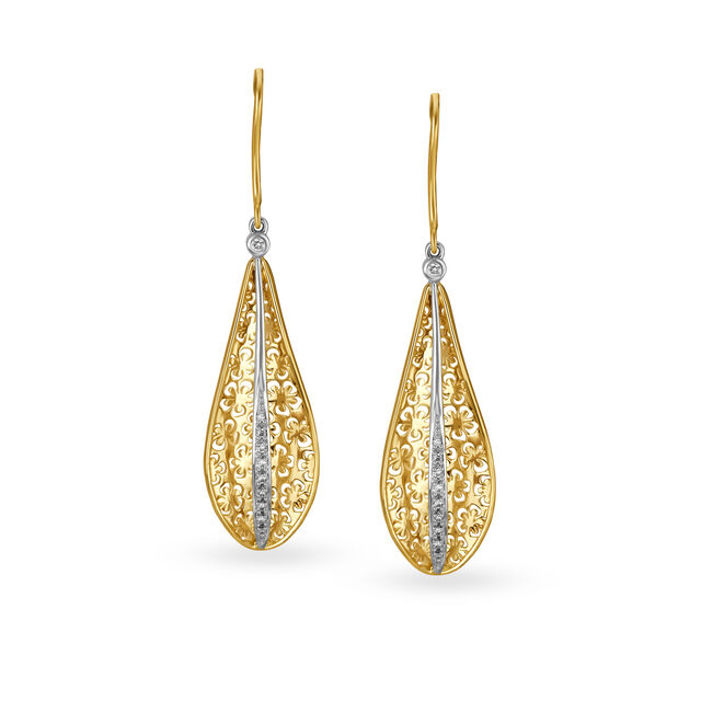 Mia by Tanishq 18KT Yellow Gold Diamond Hoop Earrings with Teardrop Design