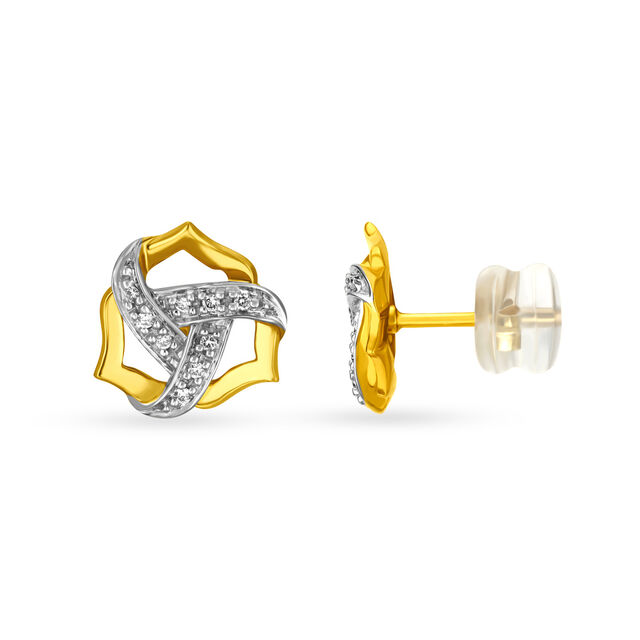 Mia by Tanishq 18KT Yellow Gold Diamond Stud Earrings with Floral Design