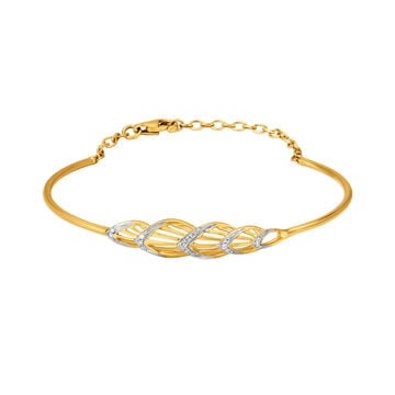 14KT Yellow Gold Diamond Oval Bangle With Teardrop Design