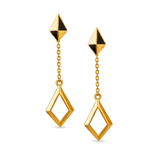 Mia Multitaskers by Tanishq 18KT Yellow Gold Drop Earrings with Diamond-Shaped Design 