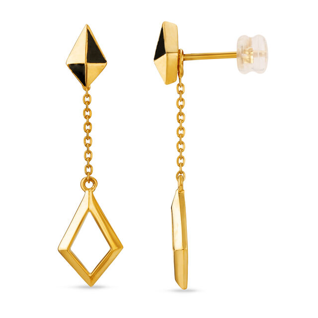Mia Multitaskers by Tanishq 18KT Yellow Gold Drop Earrings with Diamond-Shaped Design 3