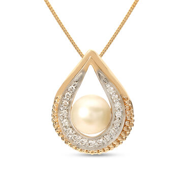 Mia by Tanishq All-Rounders 14KT Yellow Gold Diamond & Pearl Teardrop Pendant
