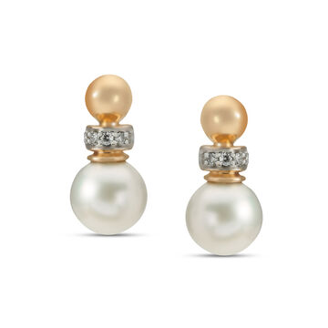 Mia All-Rounders by Tanishq 18KT Yellow Gold Diamond And Pearl Stud Earrings with Semi-Orb Design