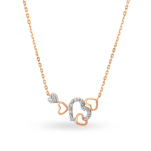 Rose Gold Hearts Pendant Necklace With Diamonds,,hi-res 