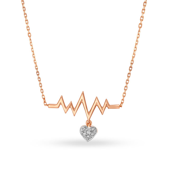 18KT Rose Gold Heartbeat Pendant With Chain,,hi-res 