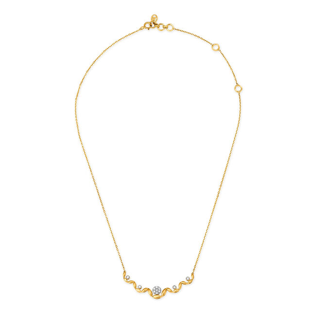18KT Yellow Gold Fancy Necklace For Women With Round Cut Diamond Accented Swirl Pendant,,hi-res 