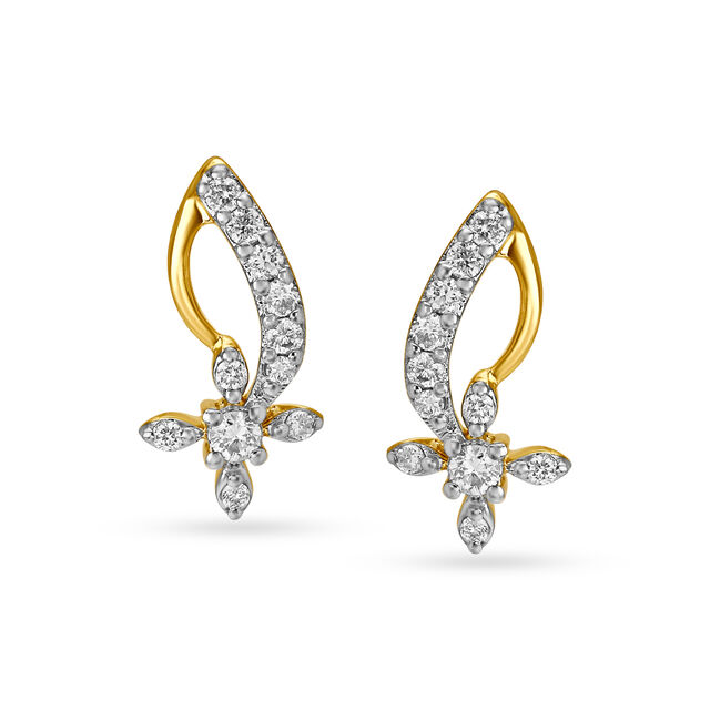 18KT Yellow Gold Diamond  Stud Earrings 