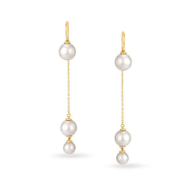Pearl-Entine Yellow Gold Drop Earrings 
