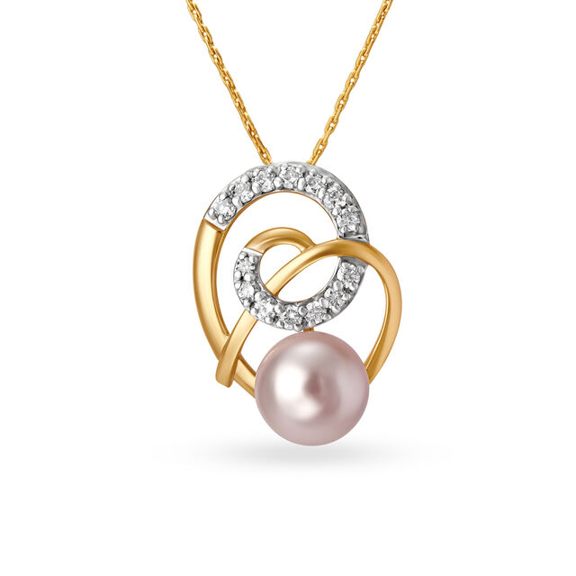 Mia by Tanishq Sweet Entanglement 14KT Yellow Gold Diamond and Pearl Pendant 