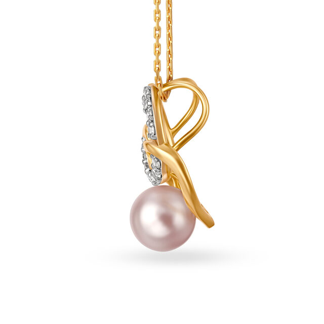 Mia by Tanishq Sweet Entanglement 14KT Yellow Gold Diamond and Pearl Pendant 2