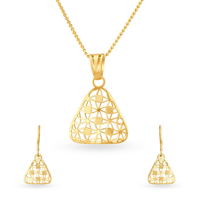 18KT Yellow Gold Hoop Earrings And Pendant Set To Steal The Attention 