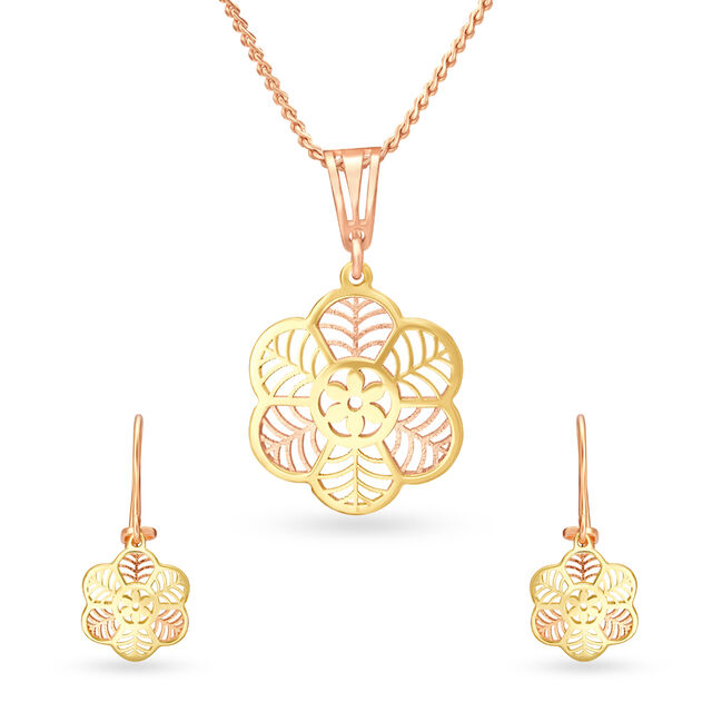 18KT White-Rose Beautiful Gold Hoop Earrings & Pendant Set To Make Heads Turn 