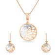 18KT White-Rose Gold Delicate Hoop Earrings & Pendant Set For Daily Wear,,hi-res 