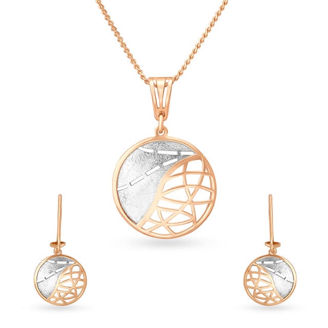 18KT White-Rose Gold Delicate Hoop Earrings & Pendant Set For Daily Wear,,hi-res 