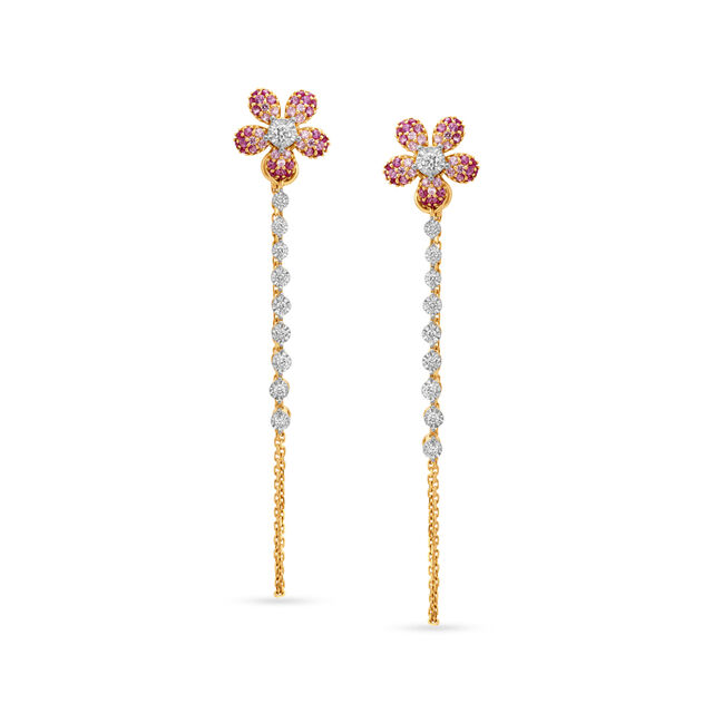 18KT Yellow Gold Elegant Floral Drop Earrings For The Minimalists 