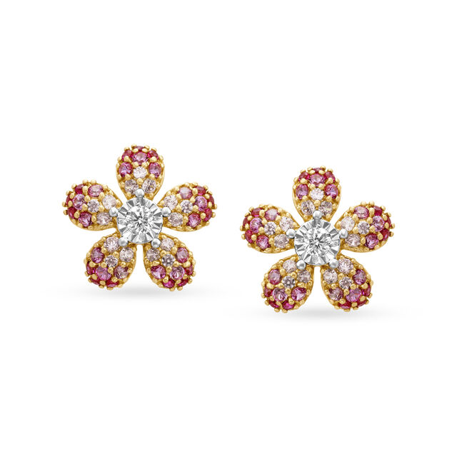 18KT Yellow Gold Elegant Floral Drop Earrings For The Minimalists 4